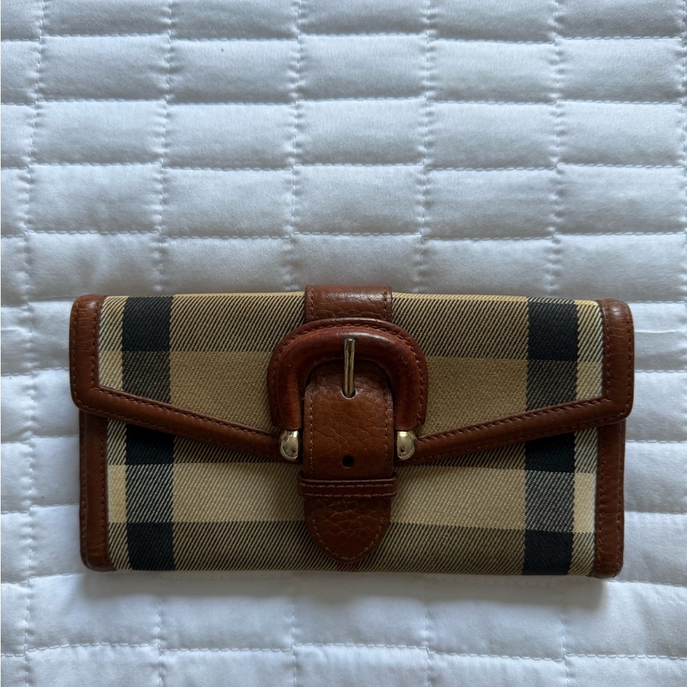 Plaid Wallet with Brown Leather Trim